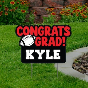 Congrats Football Grad 2025 Graduate Cut-out Coroplast yard sign, 24&#39;&#39;x18&#39;&#39;  Use Any color combination. Graduation, Personalize with name.