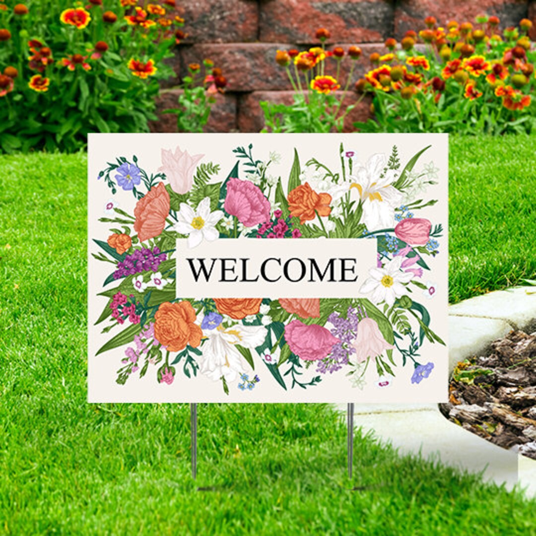 Welcome Floral Theme Yard Sign Comes With H-stake 24x18, Printed on ...