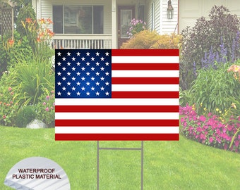 American Flag Yard Sign comes with H-Stake  24x18, printed on coroplast