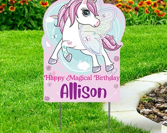 Unicorn Birthday Yard Sign Cut-out , 24''x18'' Coroplast with H-Stand - Personalized