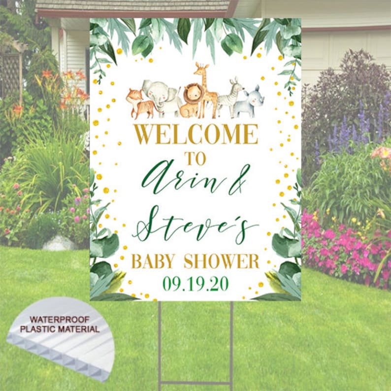 Baby Shower Yard Sign Animal Theme Comes With Hstake 24x18 Etsy