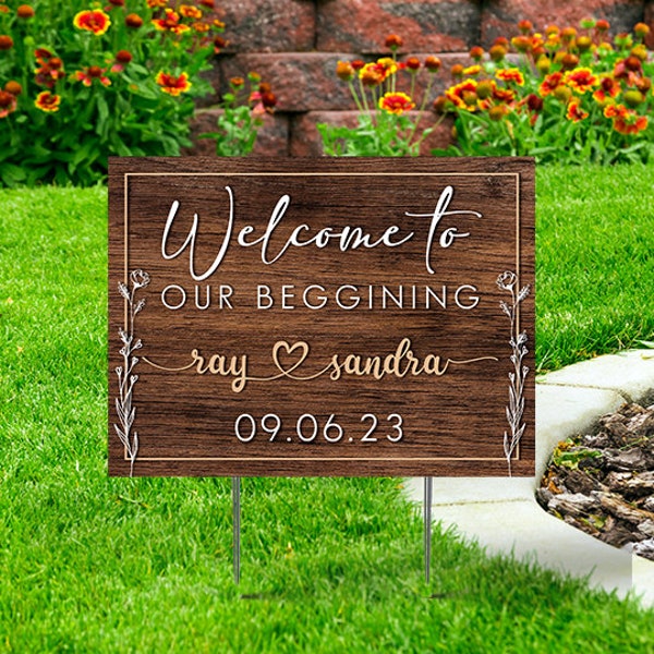 Wedding Day Yard Sign (single or double-sided)  Comes with H-Stake  24x18, printed on coroplast, Wood Theme, Bridal Shower, Baby Shower