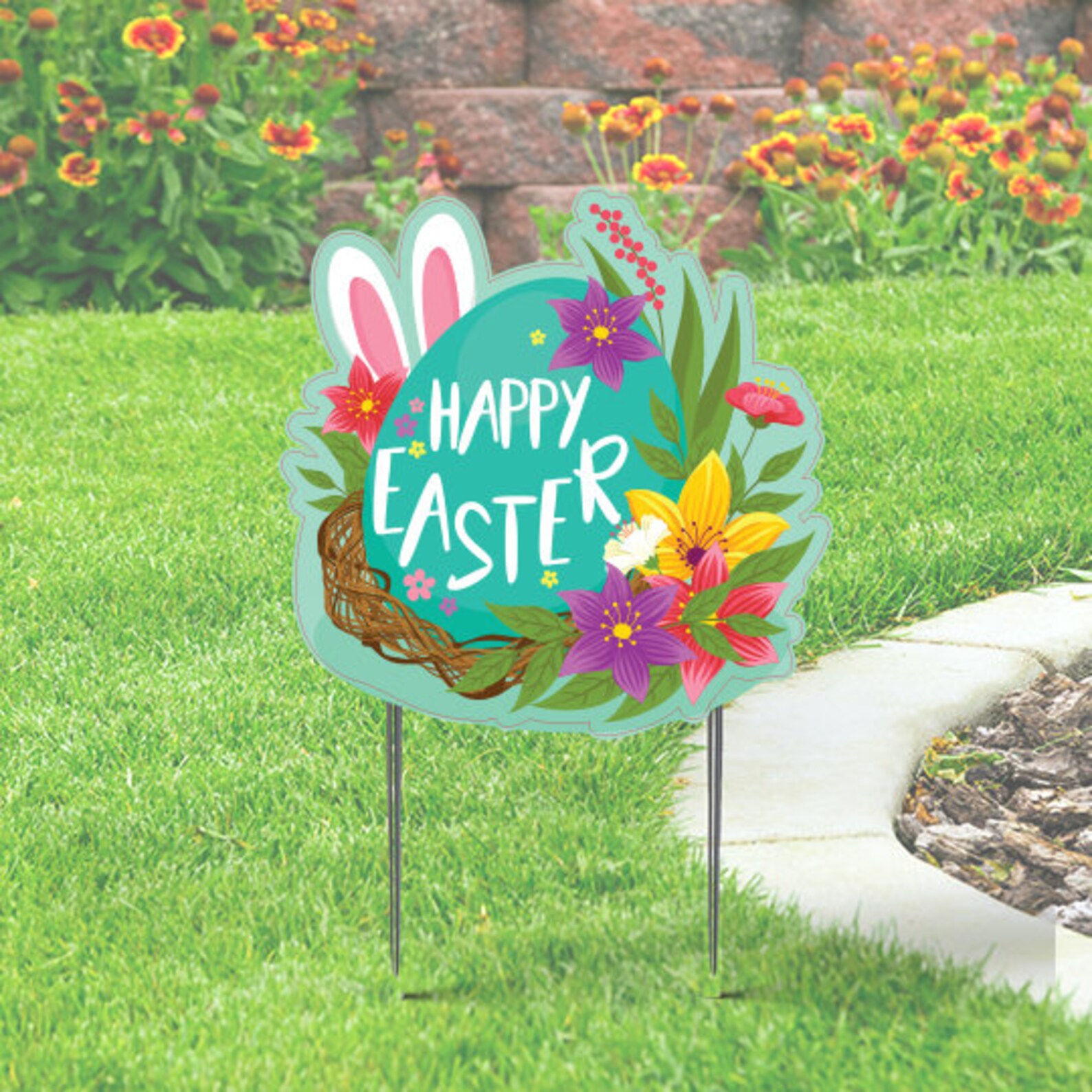 Easter Yard Sign Cutout Happy Easter flowers Eggs Etsy