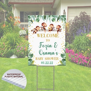 Baby Shower Yard Sign - Monkey theme   comes with H-Stake  24x18, printed on coroplast