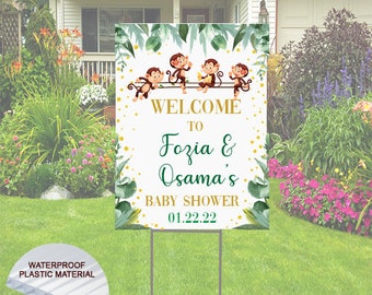 Baby Shower Yard Sign - Monkey theme   comes with H-Stake  24x18, printed on coroplast