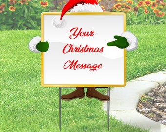Christmas Elf  Sign with a Sign Cut-out yard sign   24x24 with H-Stake -  Coroplast - personalize.