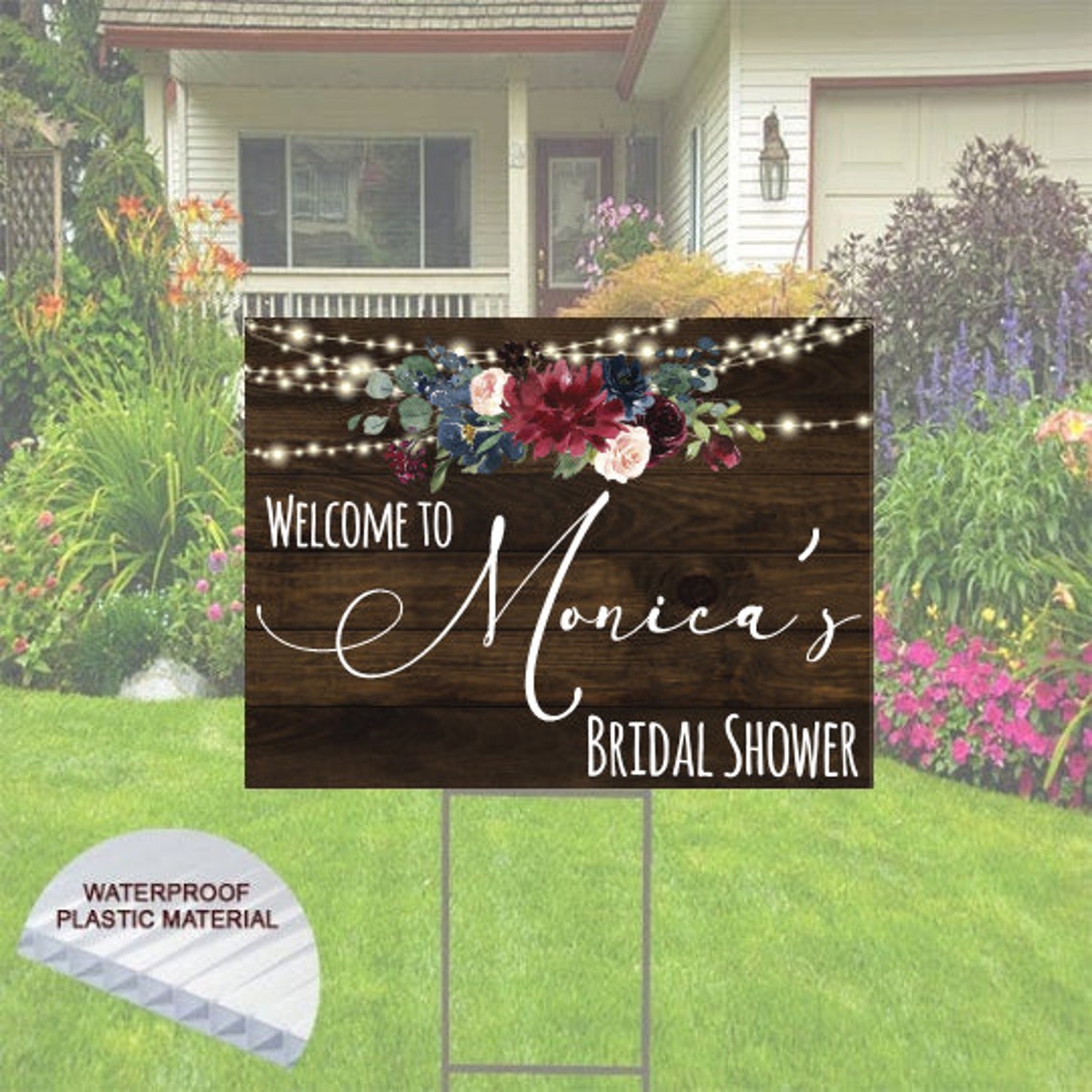 Bridal Shower Yard Sign Wood Fence Theme Flowers Comes With Etsy