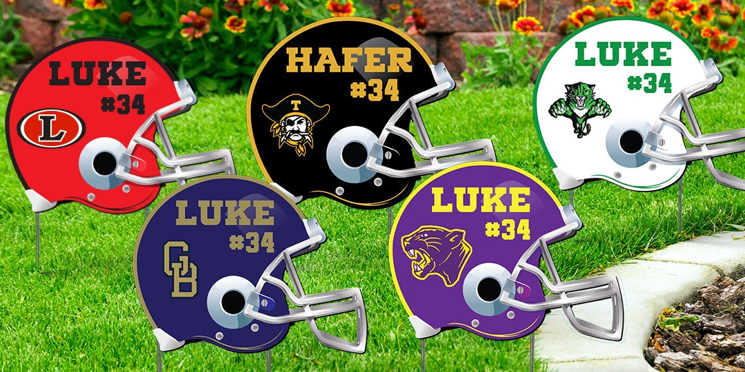 Football Helmet Yard Sign 27x21 Yard Sign Coroplast With Hstake