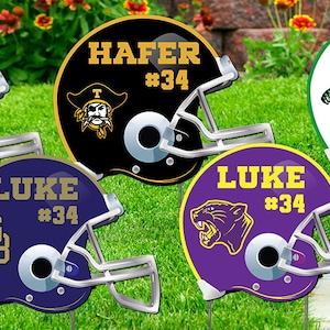 Football Helmet Yard Sign 27&quot;x21&quot; Yard Sign Coroplast with H-Stake,  Personalize with Name, Logo & Colors, Customize to your school colors