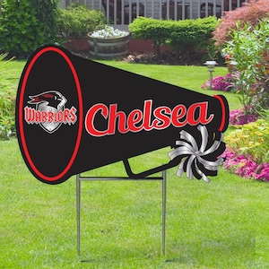 Cheerleading  Megaphone Cut-out yard sign   29x18 with H-Stake -  Coroplast - Cheers, Personalize