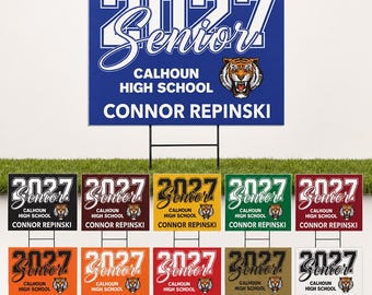 Senior 2027 Coroplast yard sign, 24''x18''  Personalize with school colors, logo and Graduate name Use Any color combination. Graduation