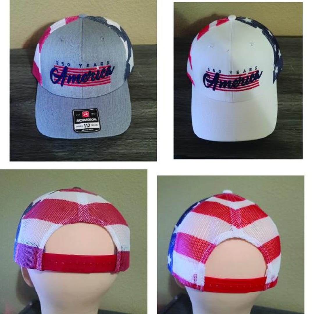 250 Years Mesh Hats With Puff Embroidery , USA Mesh Backside Richardson ...