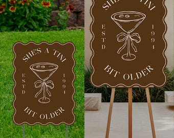 Birthday Sign Expresso Theme  She's a  Tini Bit older   24x18 yard sign or 24x32 for an easel, printed on coroplast, Personalize