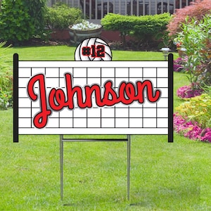 Volleyball with net Cut-out yard sign   30x19 with H-Stake -  Coroplast - , Personalize, School Spirit