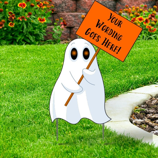 Halloween Ghost Sign with a Sign Cut-out yard sign   30x24  with H-Stake -  Coroplast - personalize. Customize,