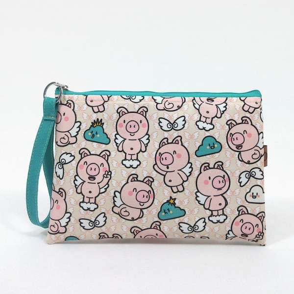 Large Zip Wristlet bag | mini purse money, coin, makeup | organizer bag artist supplies notebook | artisan-made clutch |  Wristlet wallet