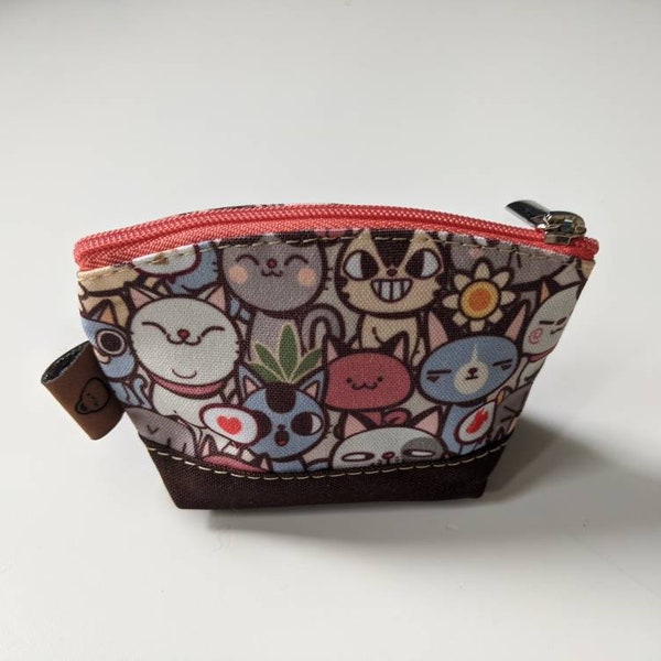 All Cats Coin Purse | brown bottom | Kittens purse | kawaii chibi cat bag for cute cat lovers