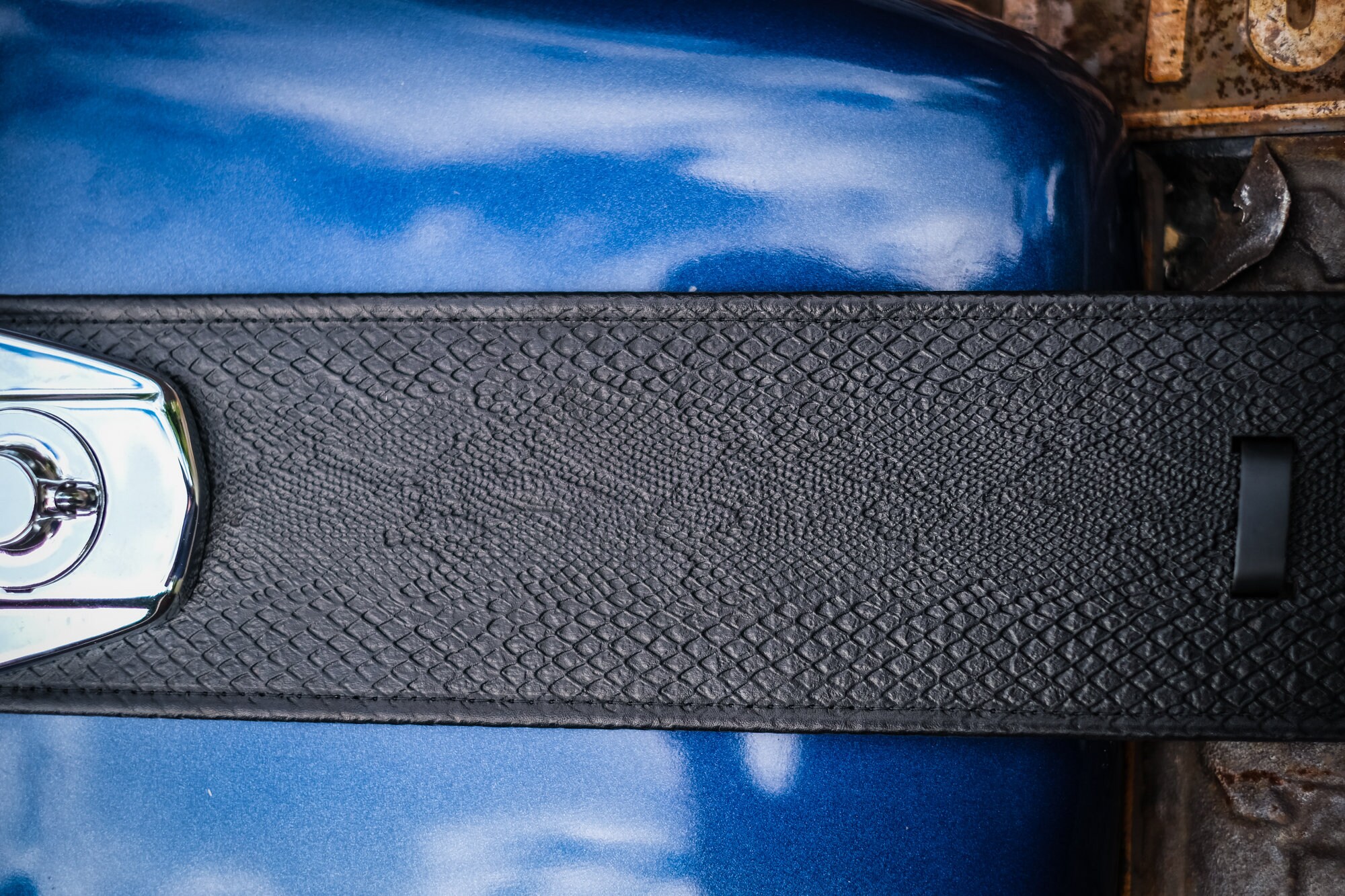 Genuine Leather Gas Tank Bib - Black Python Texture For Harley Davidson Motorcycles