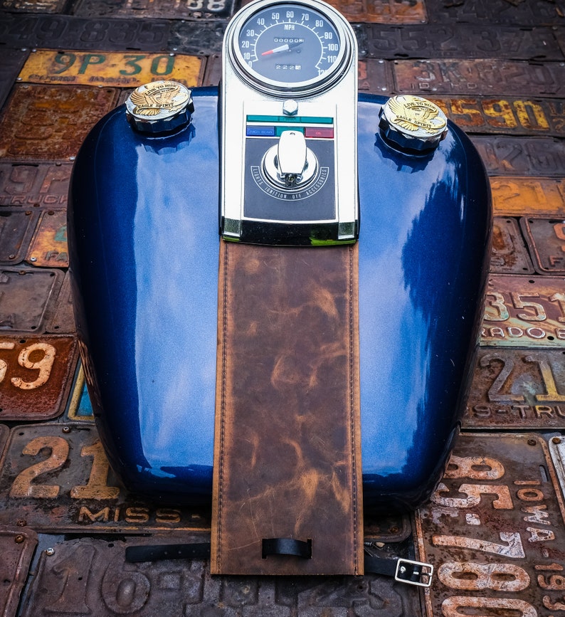 Distressed Cognac Leather Gas Tank Panel Bib Harley Davidson Etsy