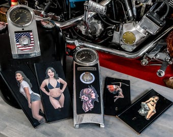 Panneau de réservoir d'essence en cuir véritable avec photo personnalisée représentant une femme sexy, une maman ou une maîtresse, pour Harley Davidson Softail 2000-2017
