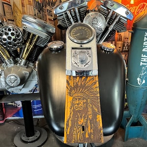 Custom Tan Leather Indian Warrior Gas Tank Panel Bib Fits Harley Davidson 2000 -17 Softail