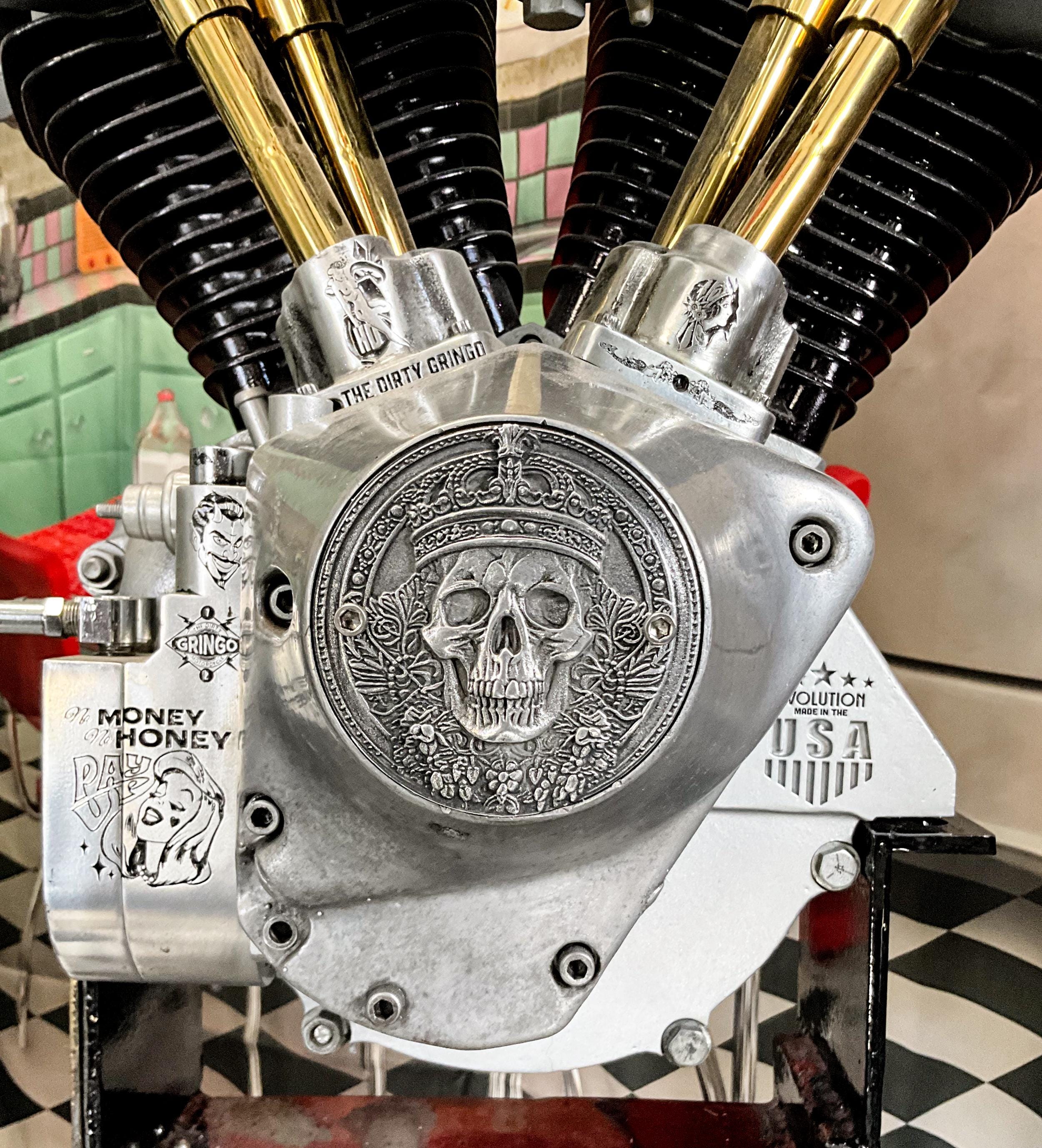 Evil Wicked Skull King Carved Evo Evolution Shovelhead Points