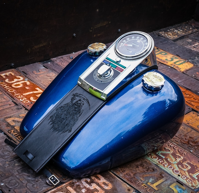 Grim Reaper Custom Leather Gas Tank Panel Bib Harley Davidson Etsy