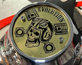 Skull & Pistons Evo Evolution Brass Points Timing Cover Harley Davidson 2 Hole Big Twin