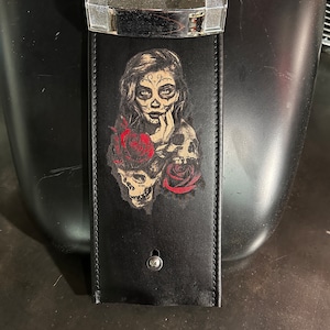 Sugar Skull Red Roses Black Harley Davidson Leather Gas Tank Panel Bib Softail