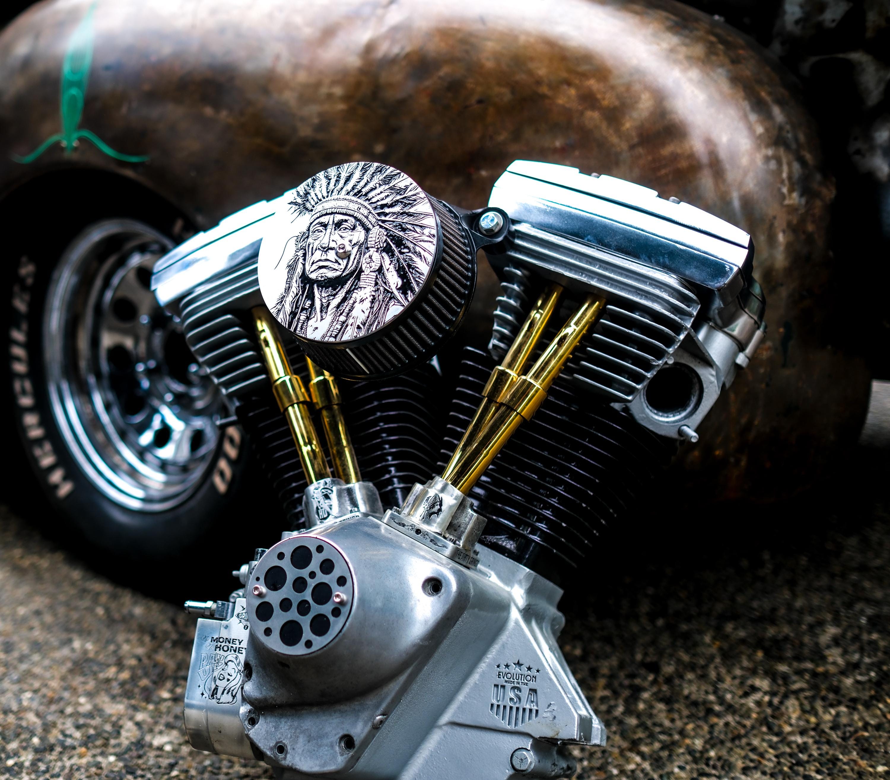Indian Chief Engraved Air Filter Cover Cap 5.5” Motorcycle Cleaner 
