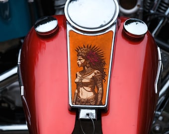Engraved Aztec Queen 87-07 Harley Davidson Touring Dash Leather Console Insert