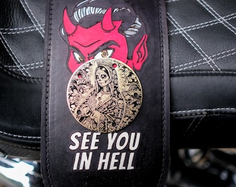 Solid Brass Engraved Holy Mother Santa Muerte Timing Cover Harley Davidson Twin Cam 5 Hole