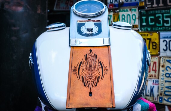 Harley Davidson Leather Gas Tank Panel Bib Vintage Antique Tan Pinstripe Hotrod 