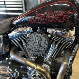 Santa Muerte Evo Sportster Big Twin Engraved Air Filter 5.5” Cleaner cover Harley Davidson