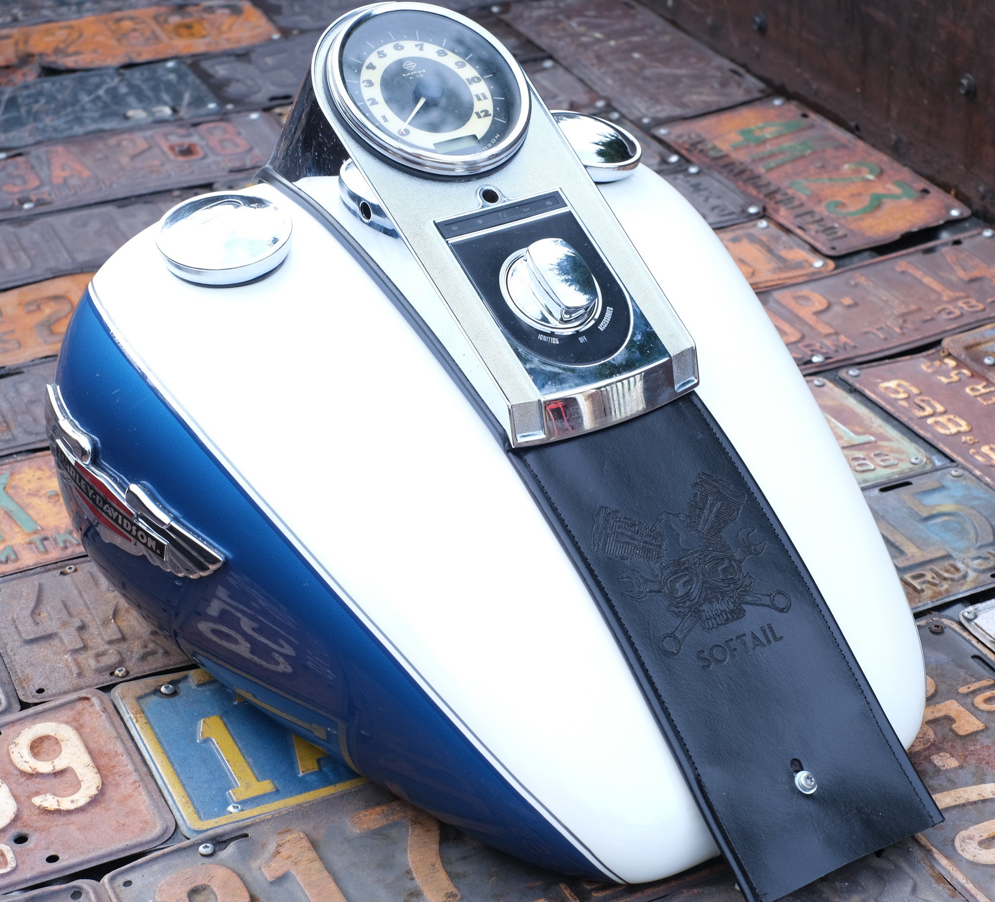Genuine Leather Gas Tank Bib - Black Python Texture For Harley Davidson Motorcycles