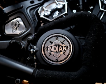2015+ Indian Scout Rogue Motorcycle Custom Engraved Derby Cover Black and Silver