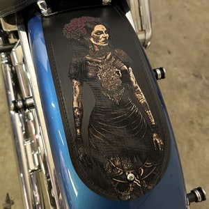 Day of the Dead Día de Muertos Motorcycle Rear Leather Fender Bib Panel Harley  Davidson Motorcycle