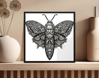 Ensemble d'images PNG de crânes de papillons de nuit, ensemble d'art numérique de tatouages de papillons de nuit à visage humain (PNG), illustration clipart de squelette gothique dark cadilly