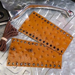Premium Tan Ostrich Texture Leather Motorcycle Harley Davidson & Universal Lever Covers