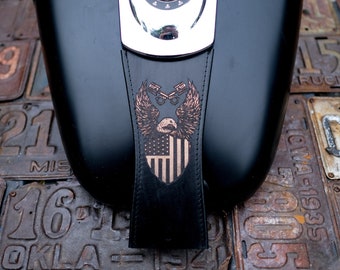 Dyna Glide USA Adler Kolben Schwarz Leder Gas Tank Panel Lätzchen Harley Davidson