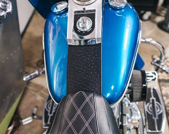 Black Real Leather Ostrich Texture Gas Tank Panel fits Harley Davidson Softail 2000-2017