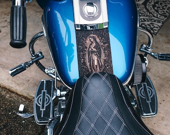 Holy Mother Engraved Black Leather Gas Tank Panel fits Harley Davidson Softail 2000-2017