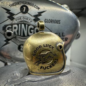 Good Luck F*CKERS Brass Skull Motorcycle Guardian Gremlin Bell Chopper Harley - The Dirty Gringo