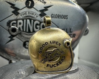 Good Luck F*CKERS Brass Skull Motorcycle Guardian Gremlin Bell Chopper Harley - The Dirty Gringo
