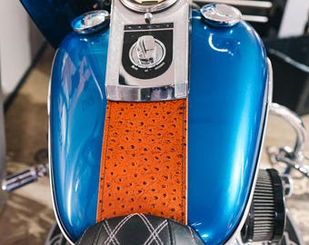 Tan Real Leather Ostrich Texture Gas Tank Panel fits Harley Davidson Softail 2000-2017