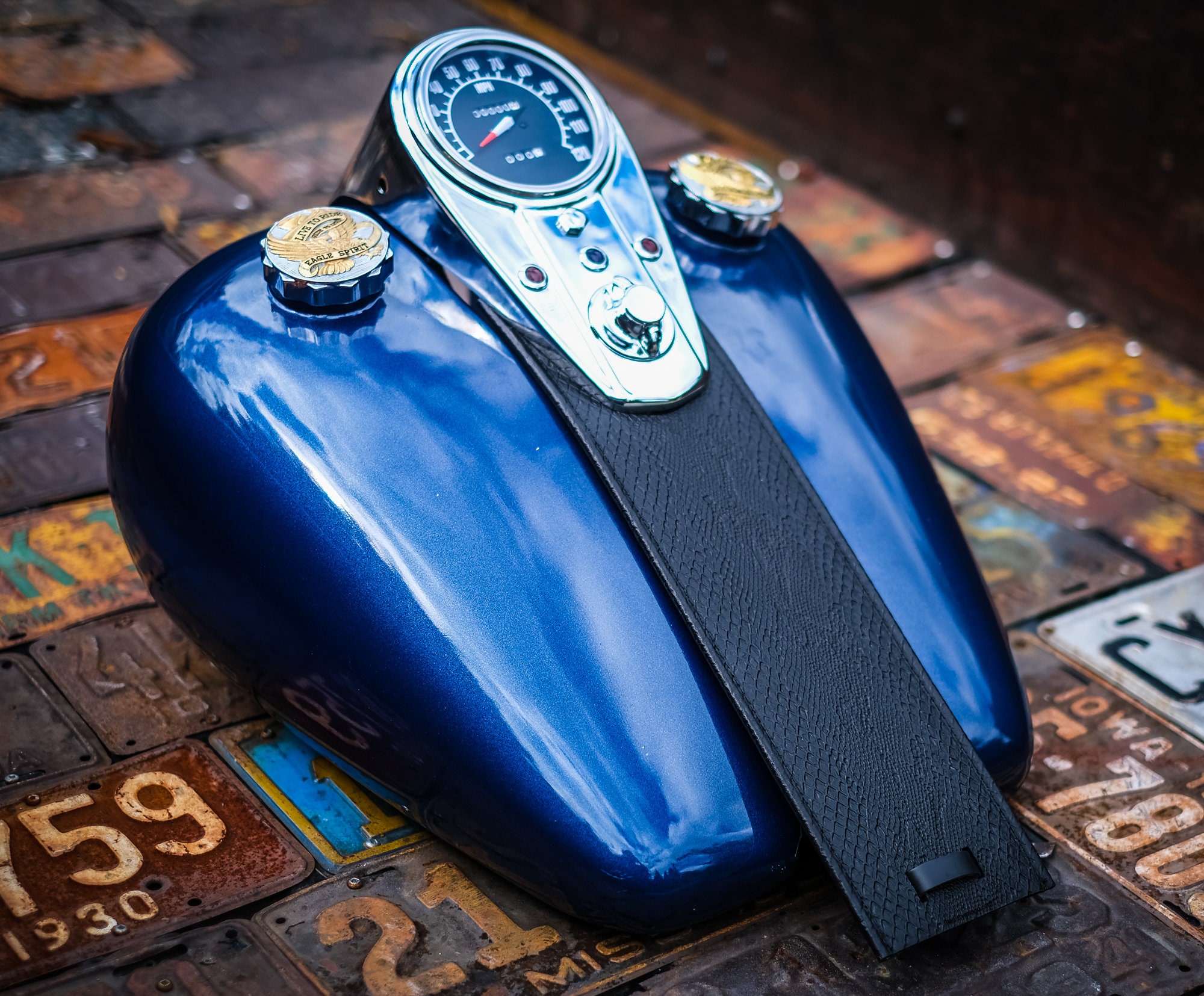 Black Python Leather Gas Tank Panel Bib Harley Davidson Split Etsy