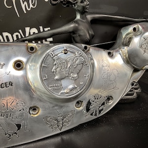 Art Deco 1916 Mercury Dime HD Sportster 2-håls vertikalt timerskydd Harley Davidson