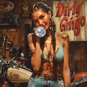 Retro Carved Dead Indian Chief Hobo Coin Liberty 1903 Harley Davidson Motorcycle Piston