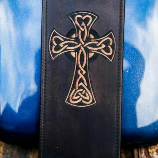 Retro Rustic Celtic Cross Harley Davidson Leather Gas Tank Panel Bib Vintage