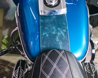 Premium Blue Goat Skin Real Leather Gas Tank Panel fits Harley Davidson Softail 2000-2017